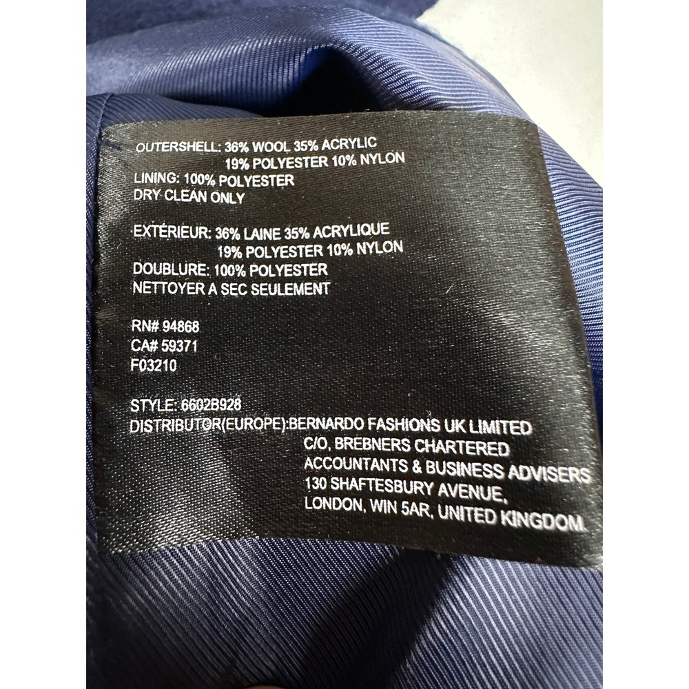 Bernardo Textured Wool Blend Coat Womens Sz Large Long Shawl Collar Luxury Navy - Picture 7 of 11